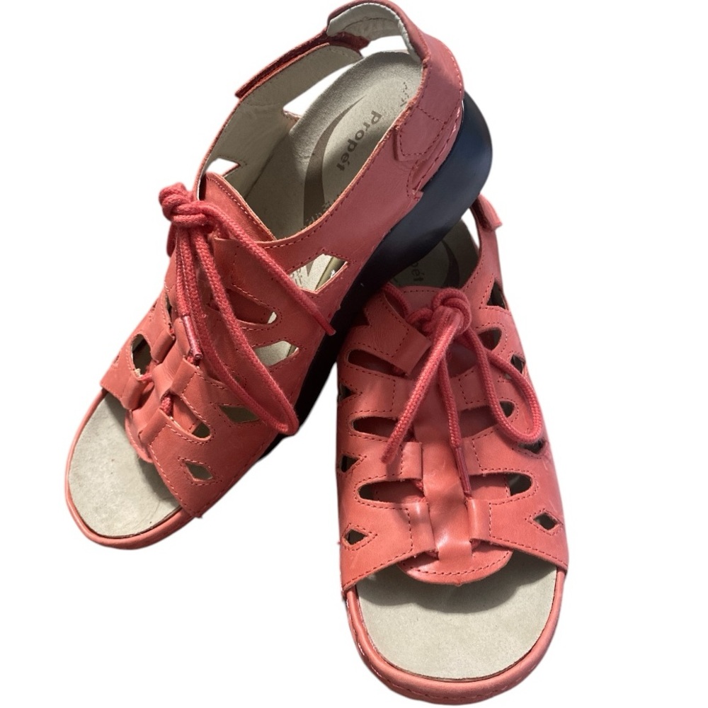 Propet Pink Leather Lace up Comfort Walking Sandals Size 7.5 M Adjustable Straps